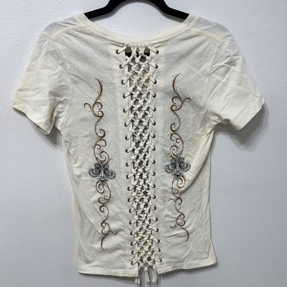 Affliction Cream Graphic Women's Top - Picture 2 of 2